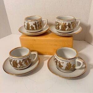 Neofitou Keramik 24k Accent Porcelain Greek Cup Saucer Set Handpainted Heavy